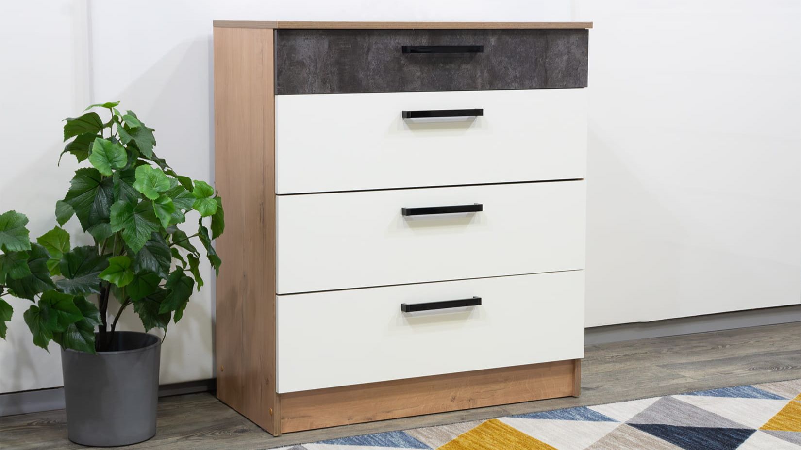 Адель 800-4Я Комод (Дуб вотан/Белый гладкий/Цемент темный) смотреть онлайн