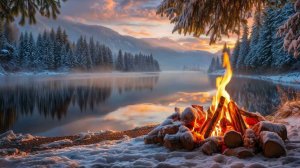 Умиротворяющая Атмосфера Зимы. Тихий вечер у Костра.