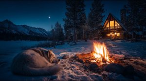 Просто посиди здесь и отдохни ❄️ Зимний костёр, огонь и вода