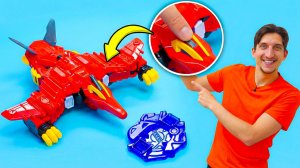 Распаковка игрушек! Робот-трансформер Птераскай Miniforce прогоняет злодея из города!