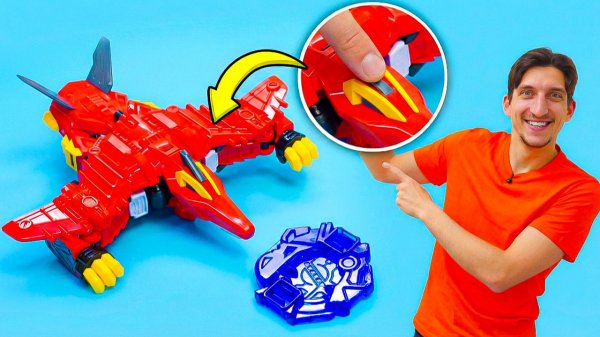 Распаковка игрушек! Робот-трансформер Птераскай Miniforce прогоняет злодея из города!