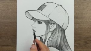 Как легко и пошагово нарисовать девушку в платке и кепке карандашом