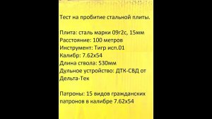 Тест пробития стальной плиты 15мм из Тигра исп.01 со стволом 530мм, 15-ю видами патронов 7.62х54