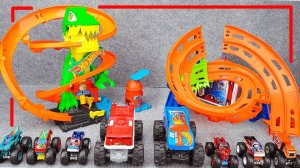 Мультики для детей. Коллекция машинок Hot Wheels 🤯🔥 Трасса Т-Рекс. Смотреть онлайн для малышей.