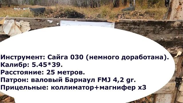 Кучность Сайги 030 в 5.45 валовым патроном Барнаул FMJ 4,2 gr.: 25 м.