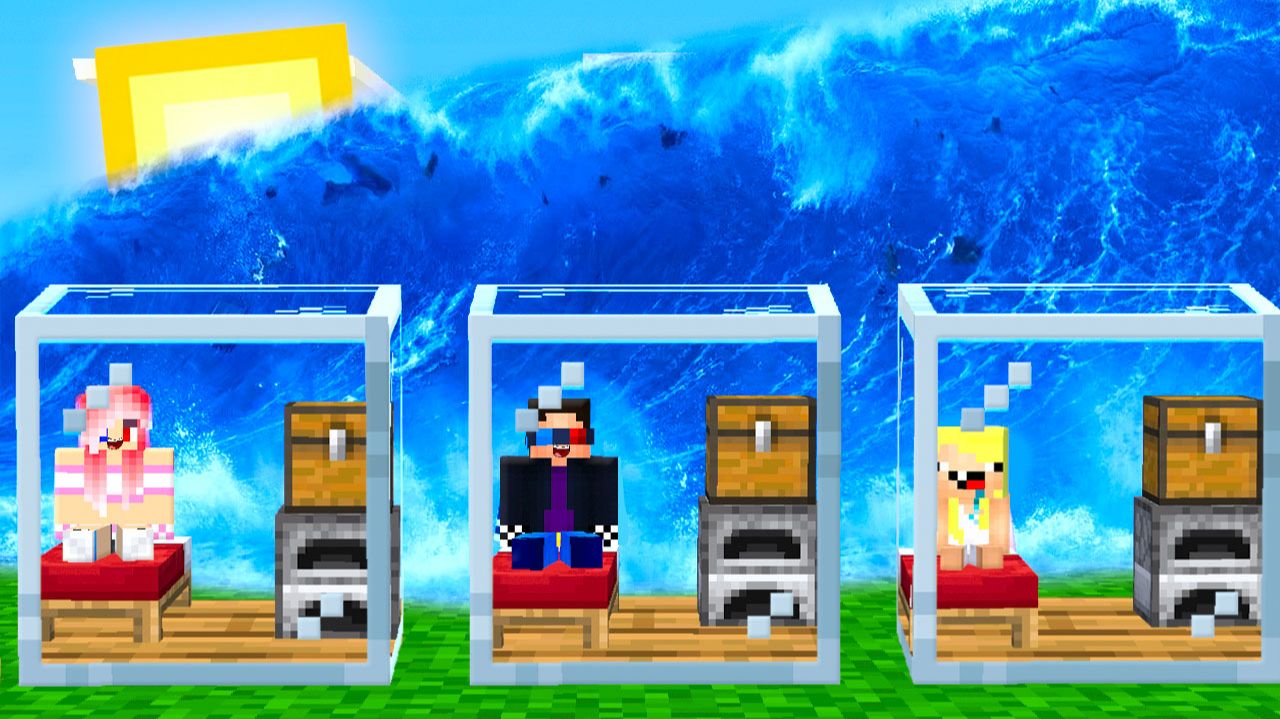 🌊ДОМ В БЛОКЕ СТЕКЛА ПРОТИВ ЦУНАМИ В МАЙНКРАФТ! ШЕДИ ЛЕСКА И НУБИК MINECRAFT смотреть онлайн