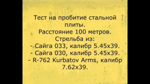 Тест на пробитие стальной плиты патронами калибров 5.45(Сайга 033 и 030) и 7.62(R-762 Kurbatov Arms)