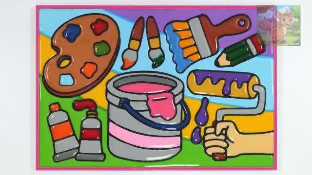 Ведро с краской, инструмент для рисования-раскрашивание желе вручную малярным валиком смотреть онлайн