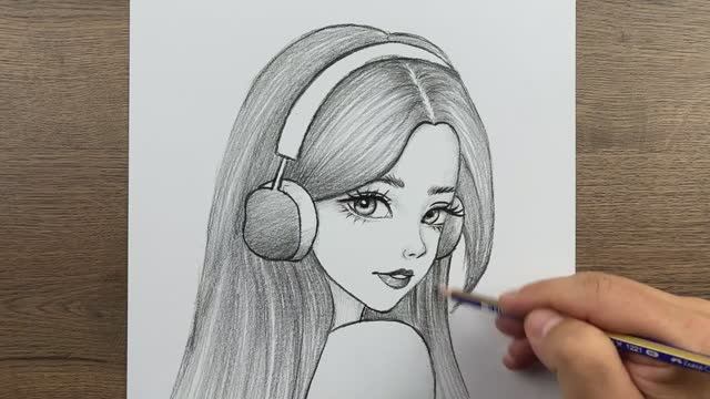 Как шаг за шагом нарисовать красивую девушку карандашом в наушниках смотреть онлайн