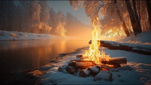 Спокойное утро у реки. Звуки костра и Спокойной зимы