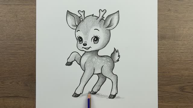 Как нарисовать милого оленя пошаговый урок рисования карандашом смотреть онлайн