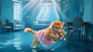 😹Мама кошечка со своим маленьким котёночком плавают в воде и нежно обнимаются🔥