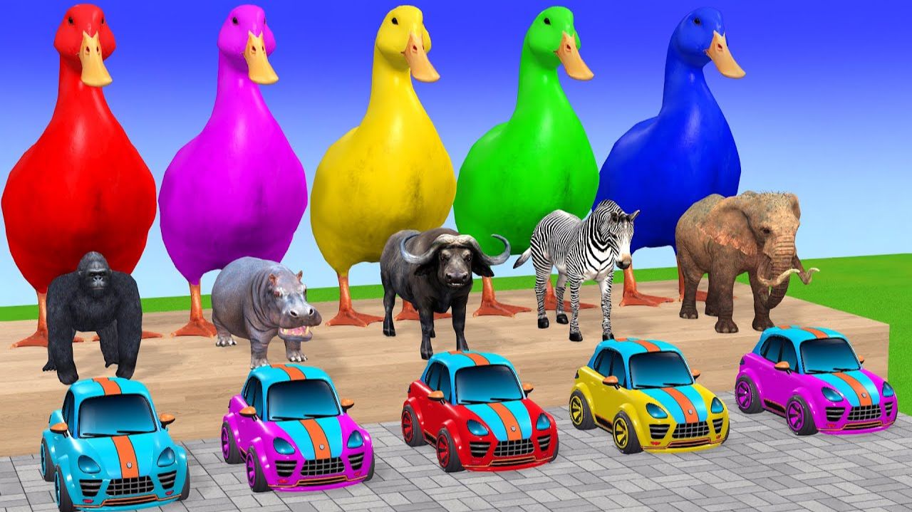 Веселые игры с слоном, гориллой, бегемотом, тигром - 3D игра с животными - Забавные 3D животные