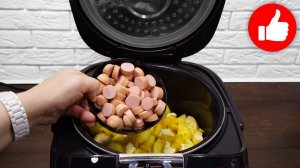 Когда лень готовить, делаю простое блюдо. Вкусный ужин - тушеная картошка с сосисками в мультиварке