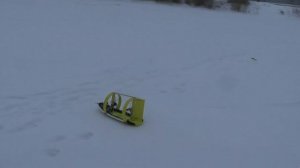Аэробот. Работа реверса и дуг опрокидывания на льду.
