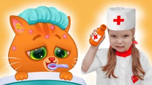Мультик для детей, как Настя играет лечит котика Бубу | Котенок Bubbu простудился и заболел