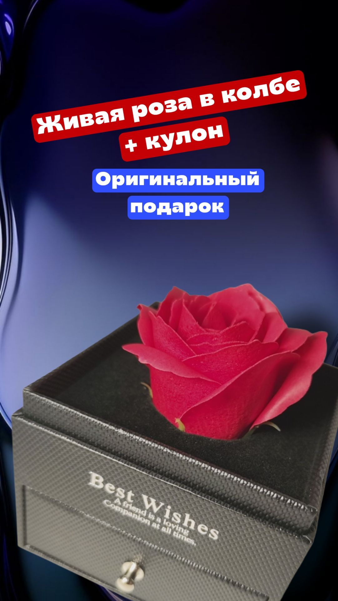 Подарочный набор - роза в колбе, кулон с проекцией и серьги.   Выглядит очень классно!