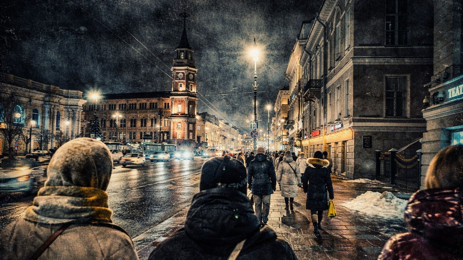 Зимний вечер в центе Санкт-Петербурга. смотреть онлайн