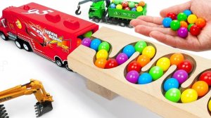 Гонка шариков волновой склон. Экскаватор, Мусоровоз, Самосвал, Скорая помощь, Ретро-грузовик 92