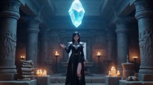 Аниме-стиль величественной волшебницы в древнем храме, тускло освещённом свечами