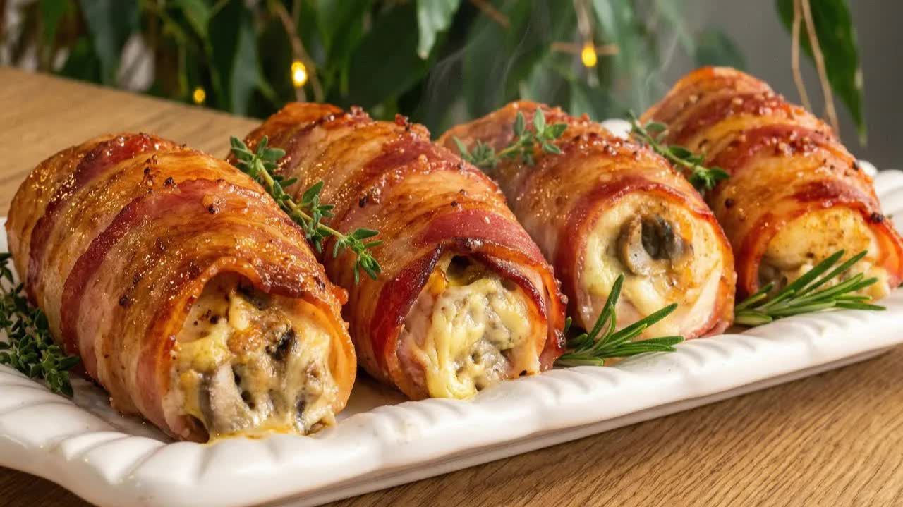 Это Объедение! ЯЗЫК ПРОГЛОТИТЕ! Сочные Куриные рулетики в беконе с грибами и сыром смотреть онлайн