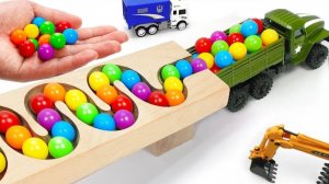 Гонка шариков волновой склон. Экскаватор, Мусоровоз, Самосвал, Скорая помощь, Ретро-грузовик