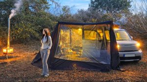 Кемпинг в цитрусовом поле. Уютная палатка и ужин. Бушкрафт