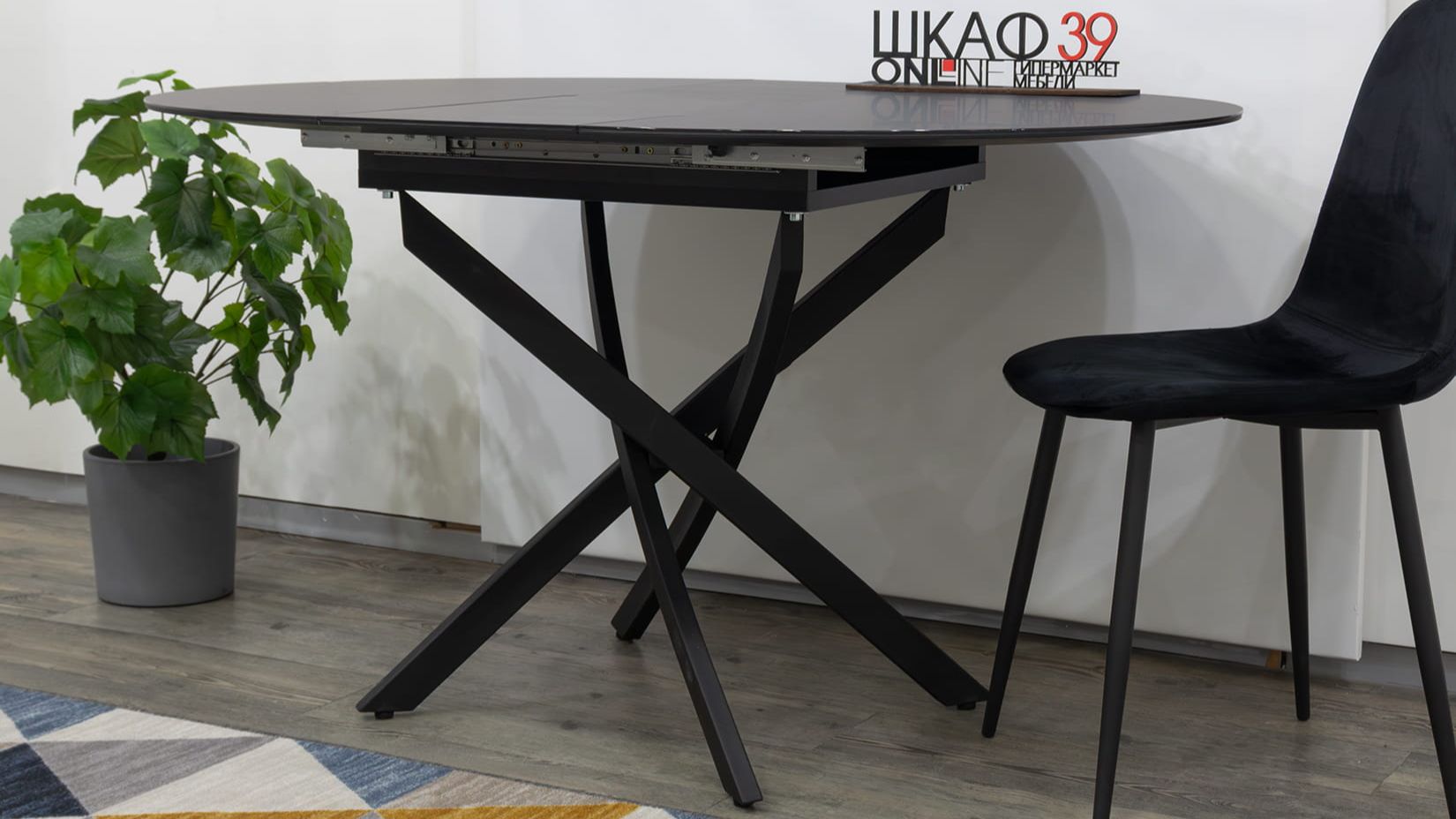 Бергамо Тип 1 Стол обеденный раздвижной (Черный муар/Стекло матовое черный мрамор) смотреть онлайн