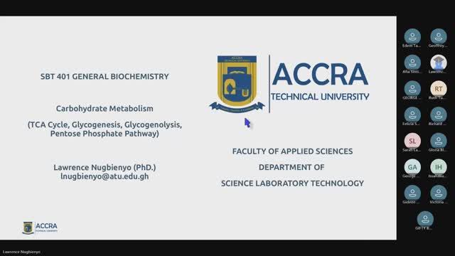 SBT 401 General Biochemistry (Evening): Carbohydrate Metabolism (TCA Cycle, Glycogenesis, etc)