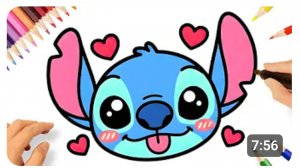 КАК ПРОСТО НАРИСОВАТЬ СТИЧА С СЕРДЕЧКАМИ  💗💙