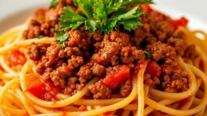 Спагетти с фаршем из утки