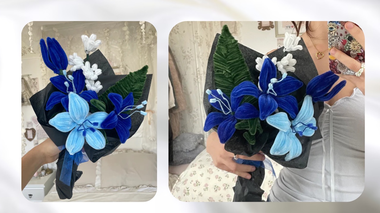 БУКЕТ ФАНТАЗИЯ ИЗ СИНЕЛЬНОЙ ПРОВОЛОКИ