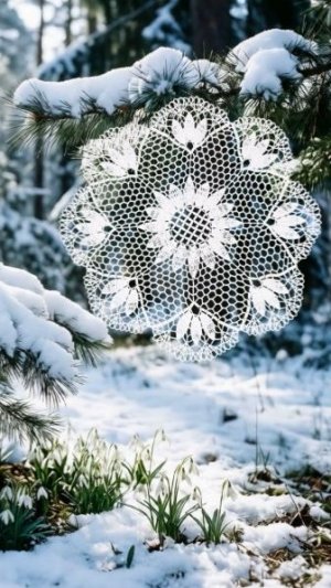 Расцвел подснежник - новая салфетка крючком