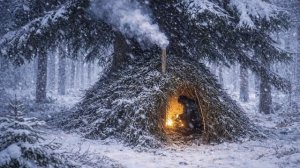 Как я построил укрытие, чтобы спрятаться в лесу. Бушкрафт в снежную бурю