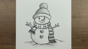 Как нарисовать смышленого снеговика карандашом