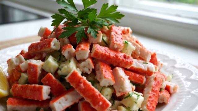 САЛАТ ИЗ КРАБОВЫХ ПАЛОЧЕК. Рецепт внутри! С Вас подписка, лайки и комменты! смотреть онлайн