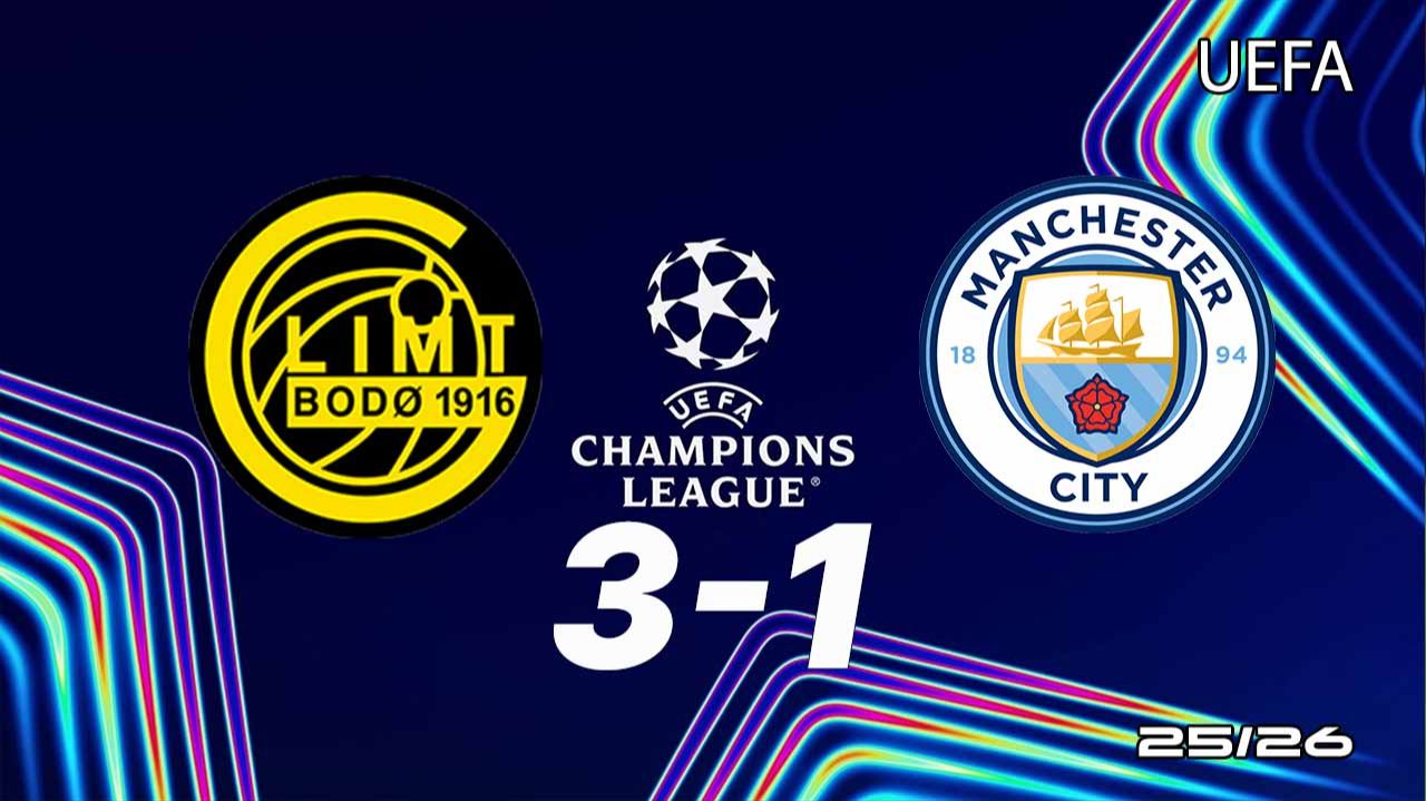 Будё-Глимт — Манчестер Сити 3-1. Лига чемпионов 25/26. Обзор голов. смотреть онлайн
