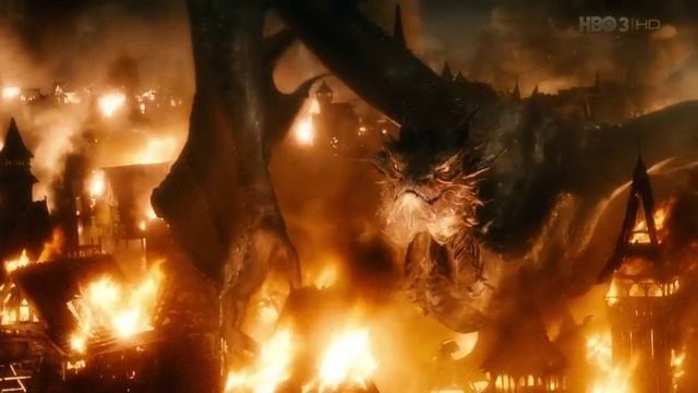 Хоббит - Битва пяти воинств.Бард лучник убивает дракона. смотреть онлайн