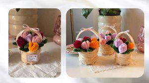 ТЮЛЬПАНЫ В КОРЗИНКЕ ИЗ СИНЕЛЬНОЙ ПРОВОЛОКИ