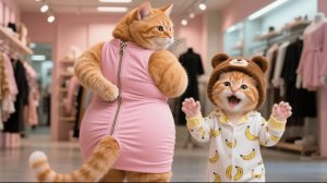 Благодаря строгим тренировкам котенка Джинджер, Мама кошка похудела и надела свое любимое платье