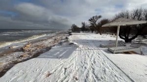 Ледниковый период в Голубицкой 21 января 2026. Обстановка зимой на пляже и на Азовском море