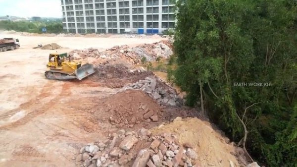 Amazing Activities Big Land Reclamation Process With Power Komatsu Dozer Moving Stones Forward