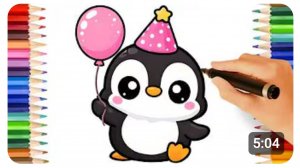 КАК НАРИСОВАТЬ ПРОСТОГО МИЛОГО ПРАЗДНИЧНОГО ПИНГВИНА 🎈