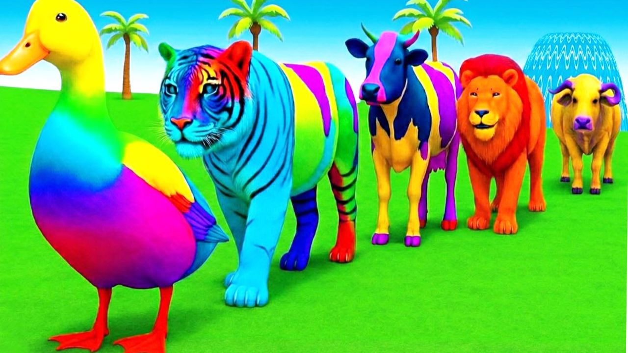 Мультики для детей. Животные: утка, лев, корова и тигр. Смотреть онлайн Мультики про животных. смотреть онлайн