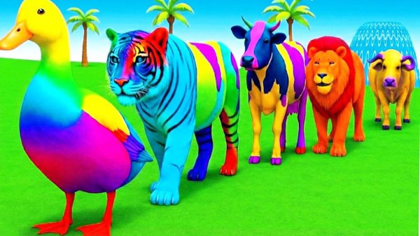 Мультики для детей. Животные: утка, лев, корова и тигр. Смотреть онлайн Мультики про животных.