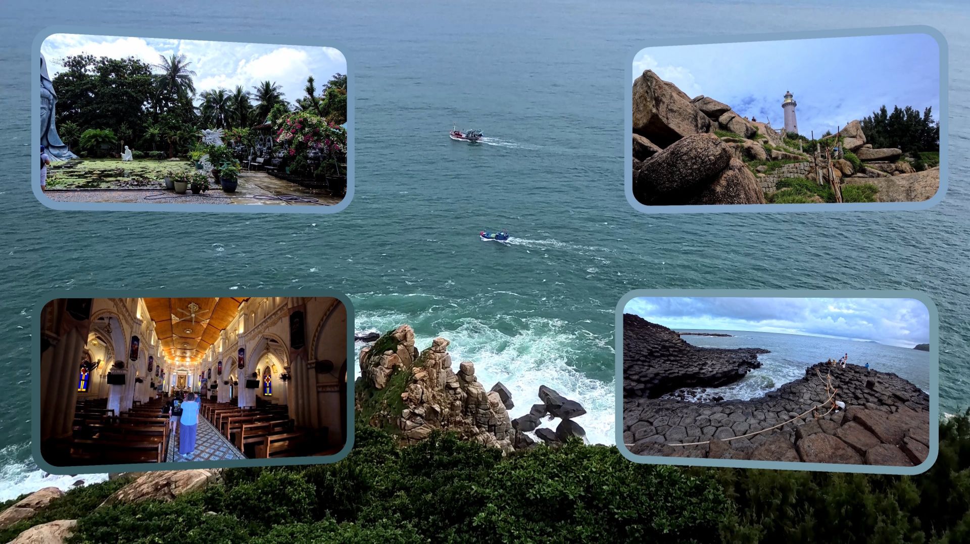 Вьетнам. Провинция Фуйен. Французский маяк. Базальтовые столбы Ген Да Диа. Храм богини Гуань  4К.