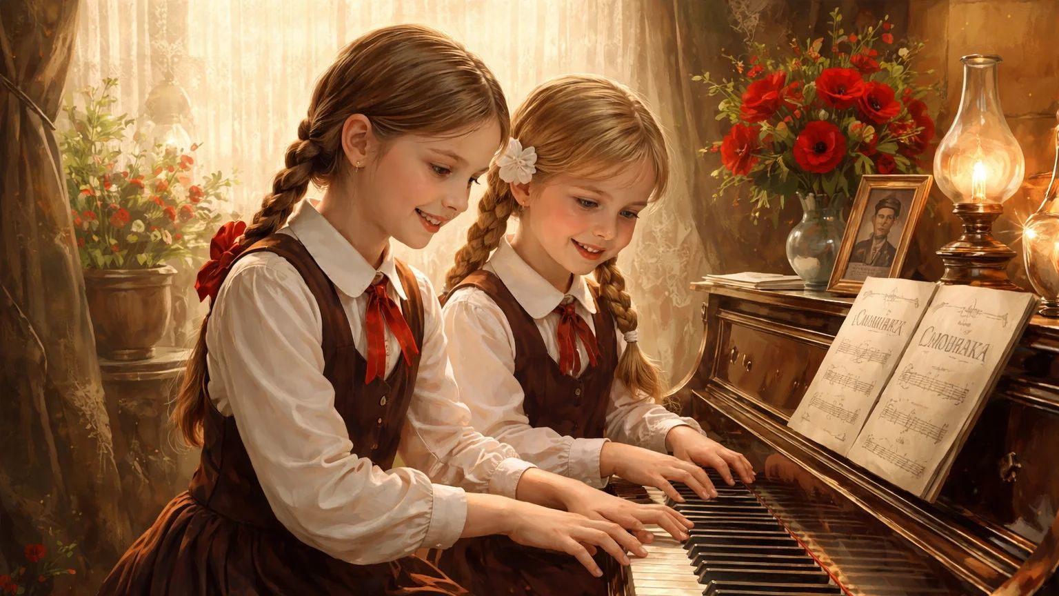 Анатолий Григорьевич Новиков "Смуглянка", в исполнении Сухомлиновой Василисы и  Грущиной Александры.