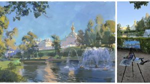 20250911 Китовый фонтан, Петергоф. Пленэрный этюд гуашь