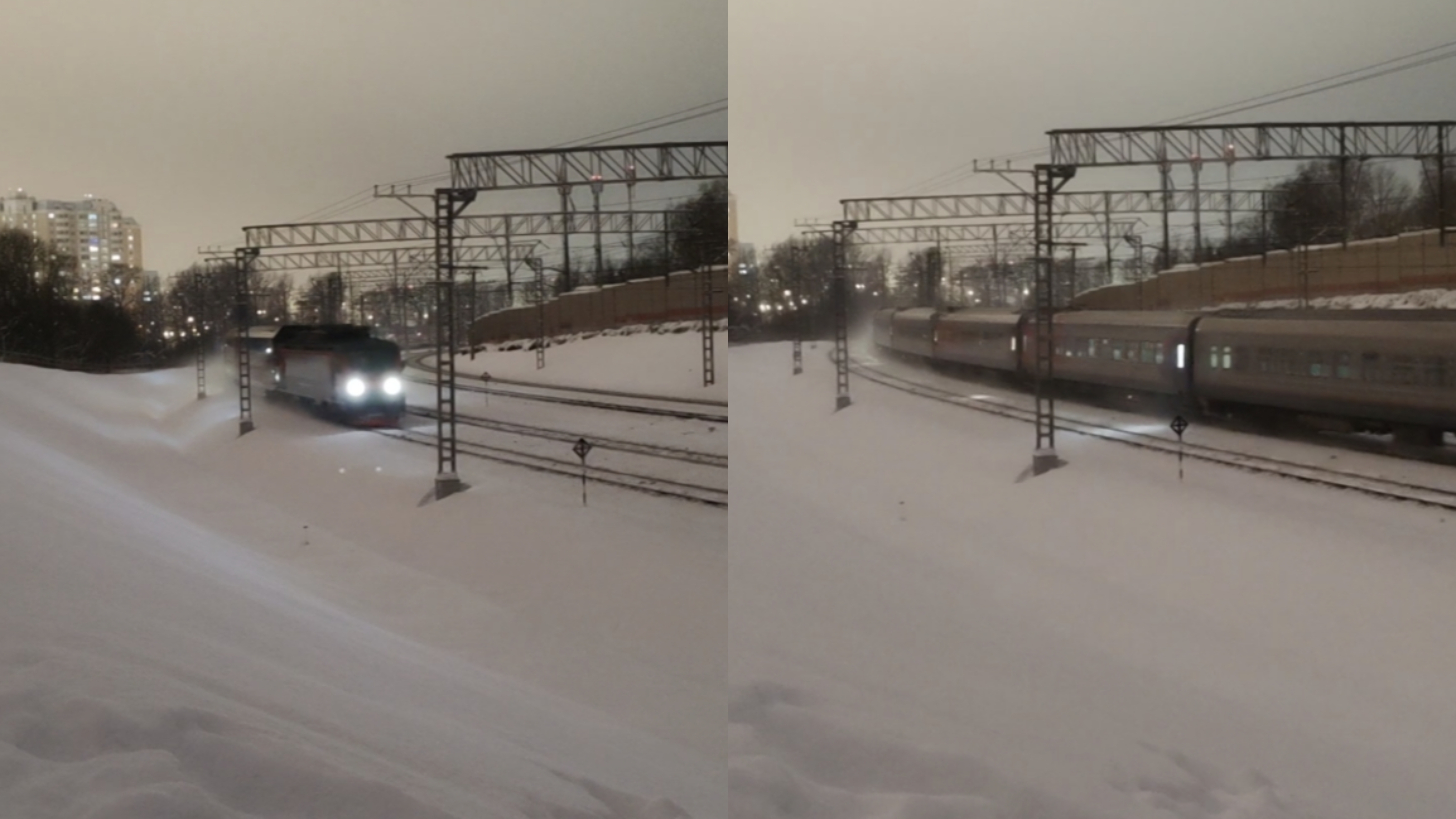 Два встречных пассажирских поезда