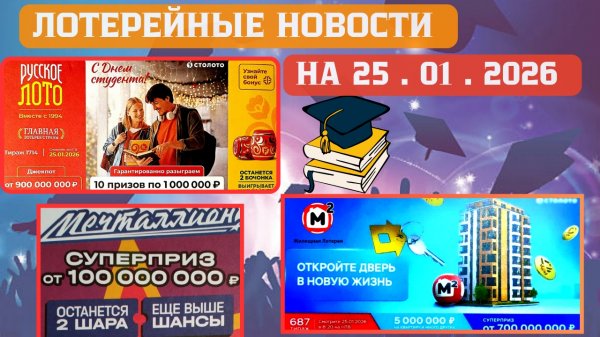 Русское Лото 1714 тираж, Жилищная Лотерея 687 тираж, Золотая Подкова 543 тираж